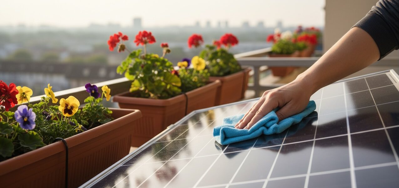 Balkon-PV reinigen & warten – so geht’s