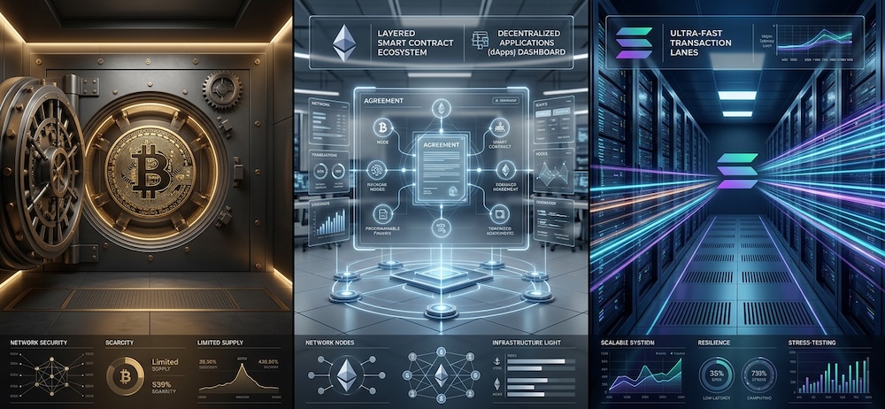 Bitcoin, Ethereum und Solana