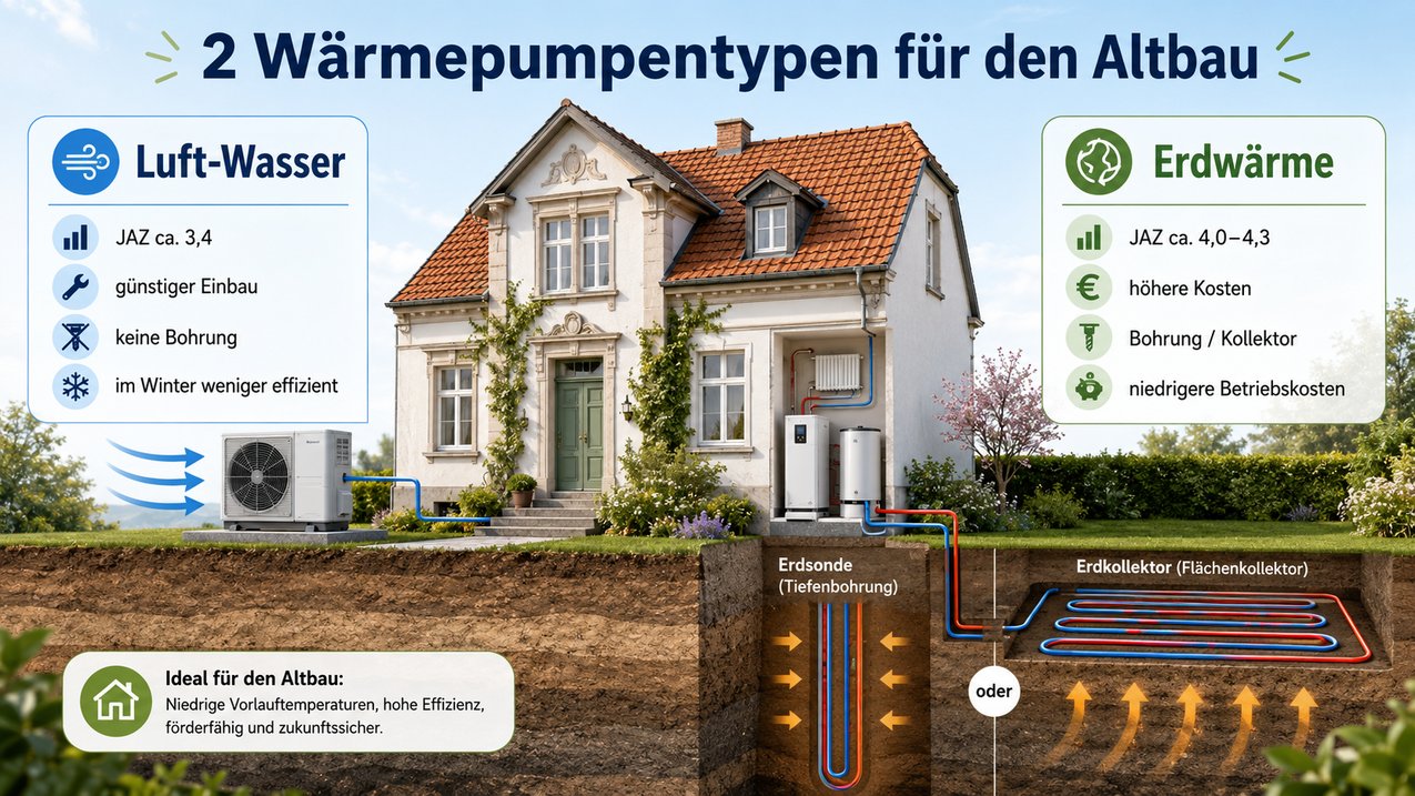 Welche Wärmepumpentypen sich in alten Gebäuden eignen