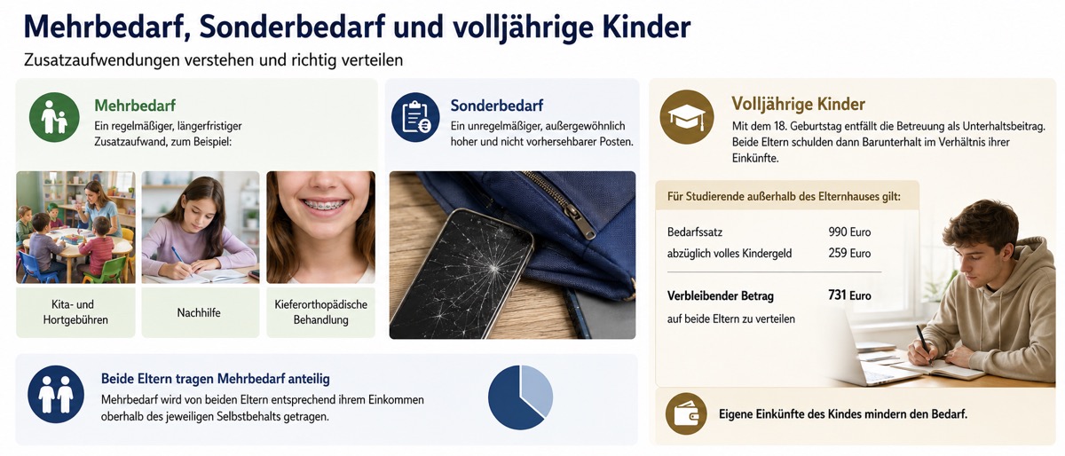 Mehrbedarf, Sonderbedarf und volljährige Kinder