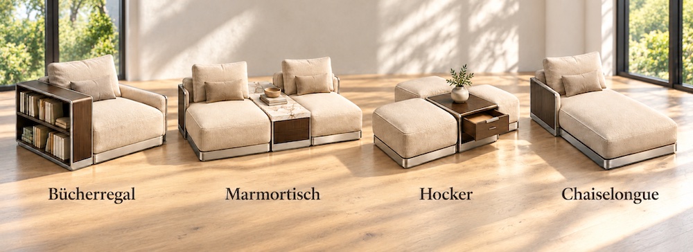 Man-Go im Detail: Gestell, Polster und Zusatzelemente