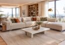 Varianten des modularen Sofas: geradlinig, L-förmig, halbinselförmig, U-förmig, mit Ablage und Hocker